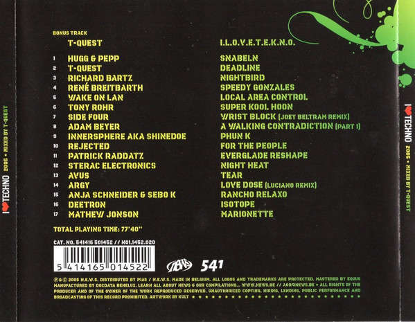 CD - T-Quest - I Love Techno 2005