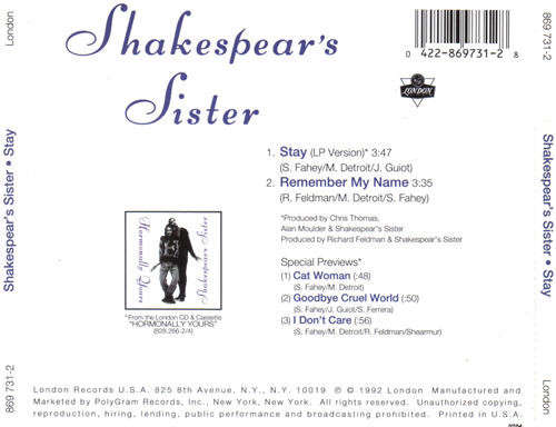 CD - Shakespear's Sister -  Stay