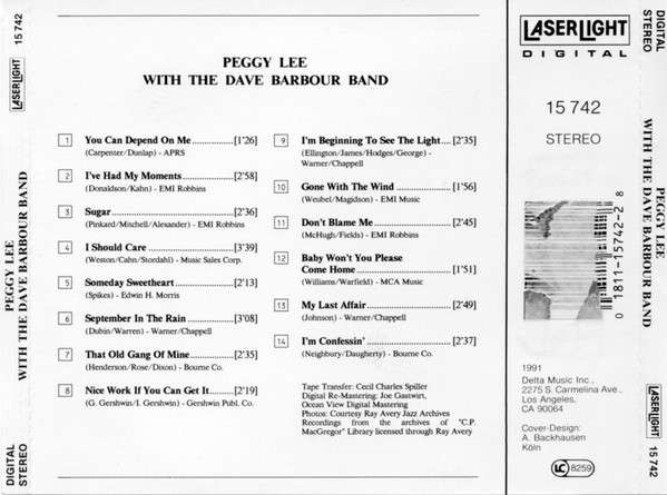 CD - Peggy Lee - Peggy Lee With The Dave Barbour Band
