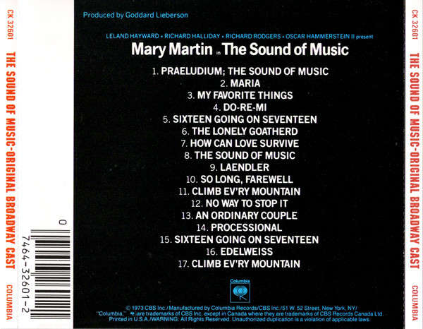 CD - Mary Martin - The Sound Of Music - Original Broadway Cast