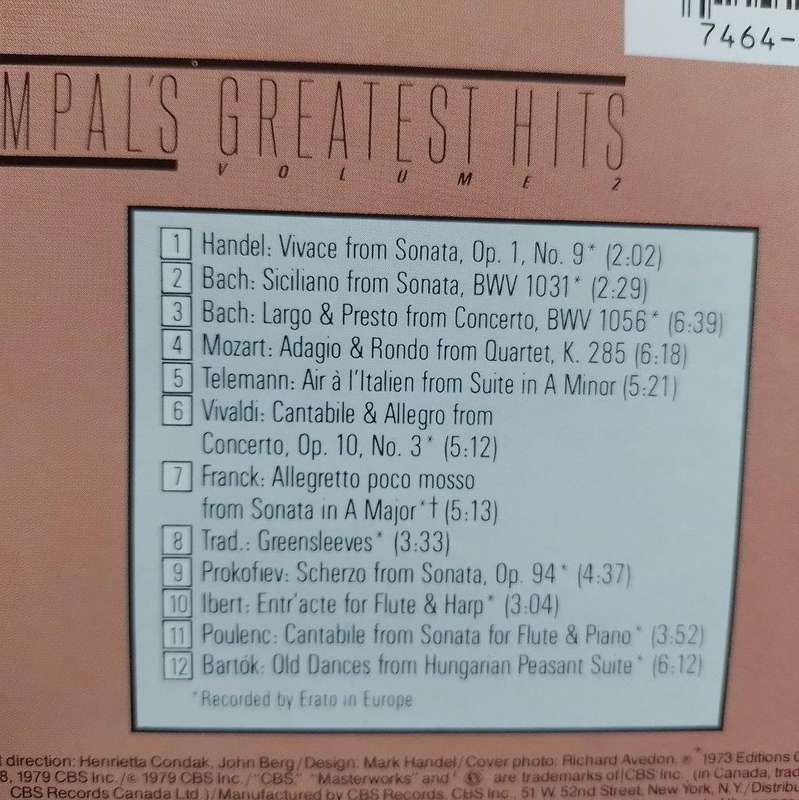 CD - Jean-Pierre Rampal - Rampal's Greatest Hits Volume 2 - MK 35176