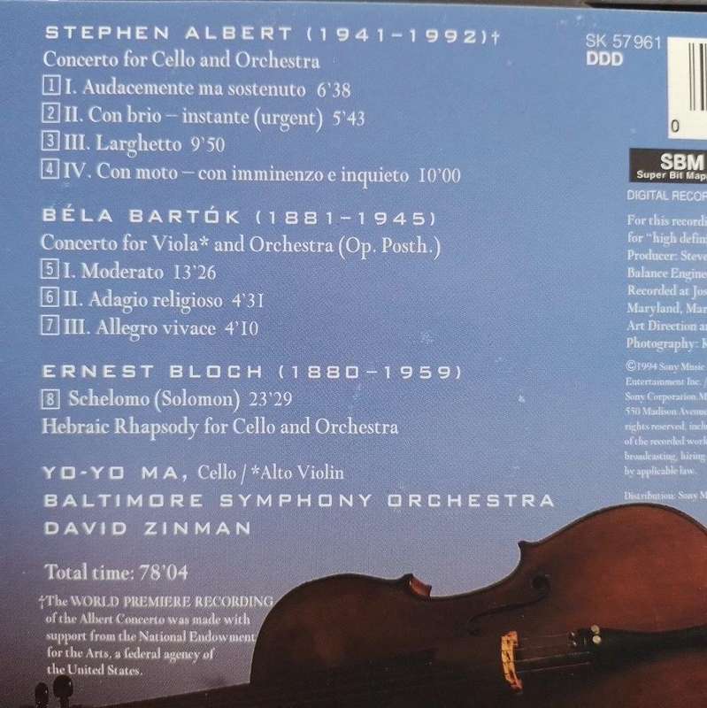 CD - Yo-Yo Ma Baltimore Symphony Orchestra David Zinman - The New York Album