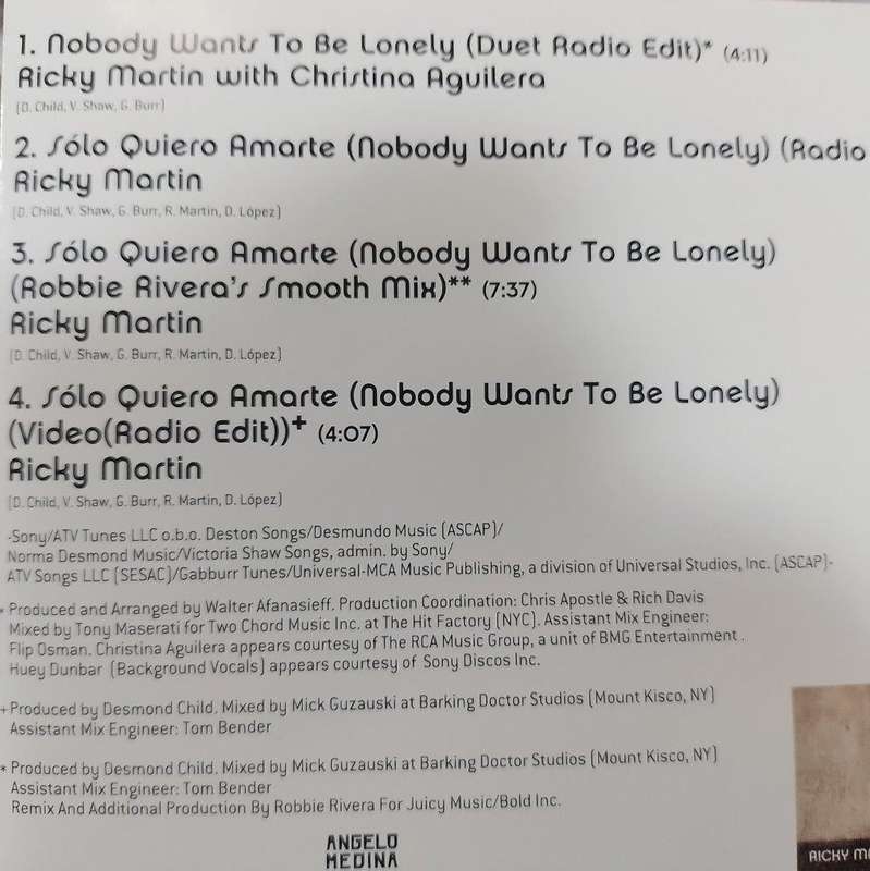 CD - Ricky Martin with Christina Aguilera - Nobody Wants To Be Lonely (single) - COL 670750 2