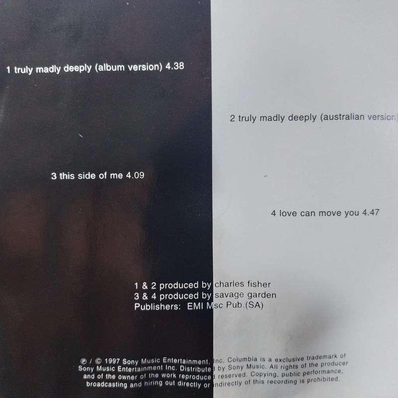 CD - Savage Garden - Truly Madly Deeply (single) - CDSIN 256 1
