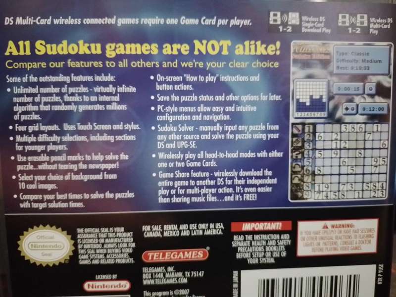 Nintendo DS - Ultimate Puzzle Games Sudoku Edition
