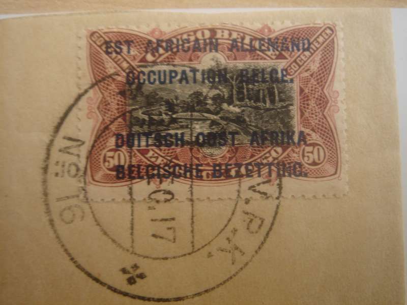 1917 German East Africa under Belgian Occupation - 50 C on postal item, stamped
