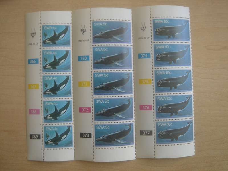 1980 SWA Whales Series - 3 values x 5 MNH