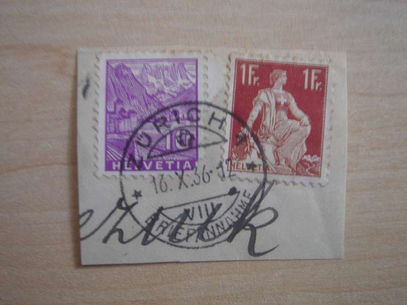 1907 Helvetia - 1 Fr. used and stamped 29 years later!