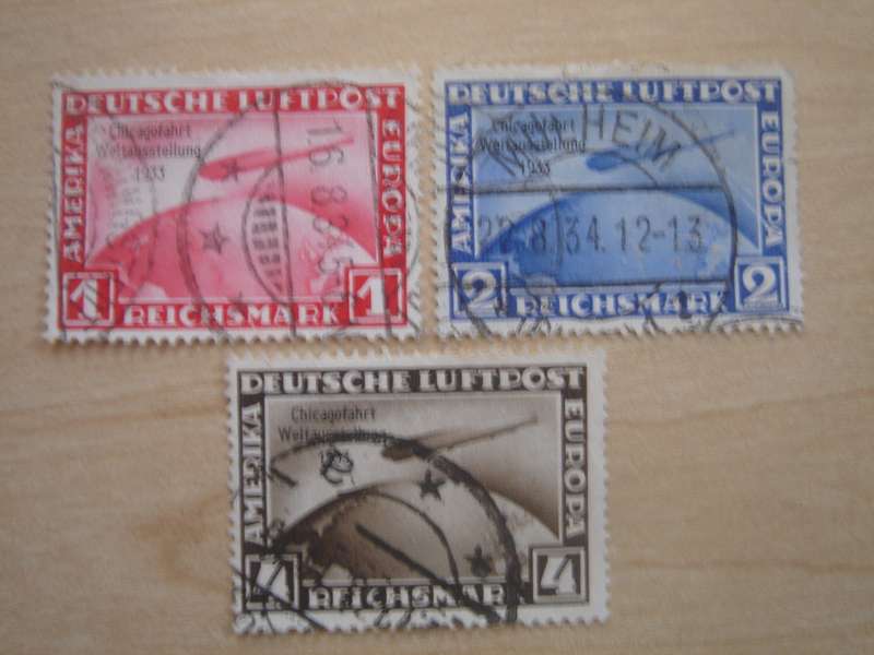 1933 Deutsches Reich MiNr 496-498 used, stamped - Zeppelin Set `Chicagofahrt`
