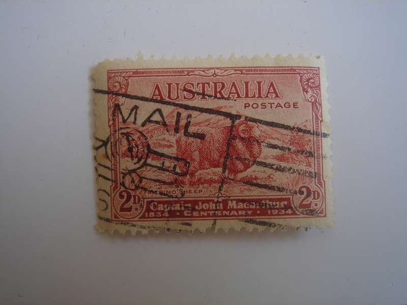 1934 Australia - Merino Ram 2 d used, stamped