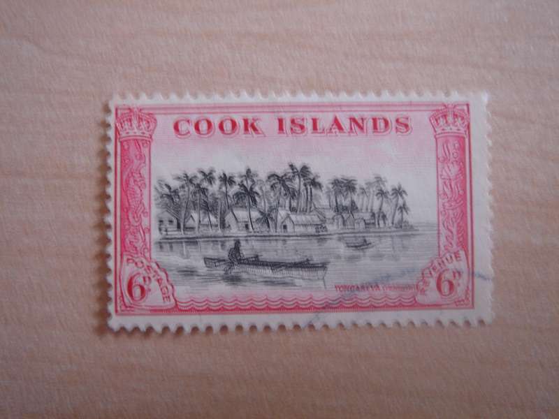1949 Cook Islands - Penrhyn Village 6d used, stamped