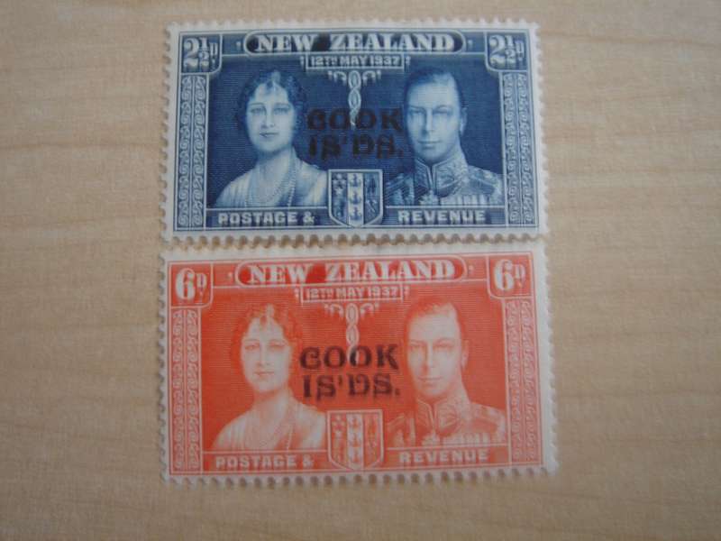 1937 NZ optd Cook Islands 2 1/2, 6 d mint, hinged
