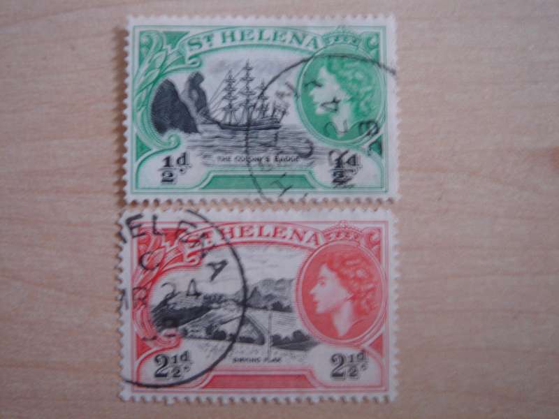 1953 St. Helena 1/2d, 2 1/2d used, stamped