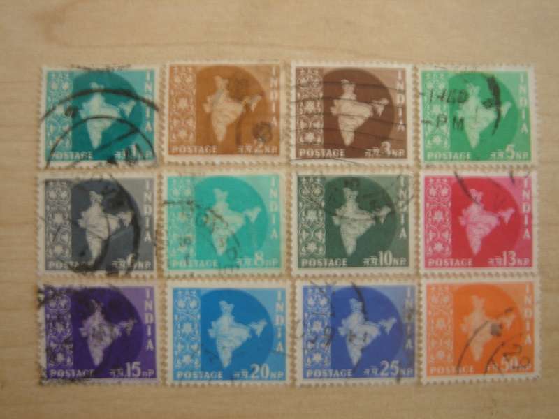 1957 India - Map of India SG375-411 used, stamped