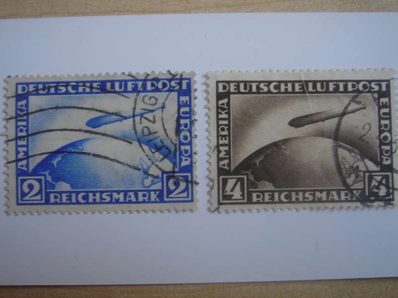 1928 Deutsches Reich MiNr 423 Y + 424 X used, stamped - 1st Zeppelin Set