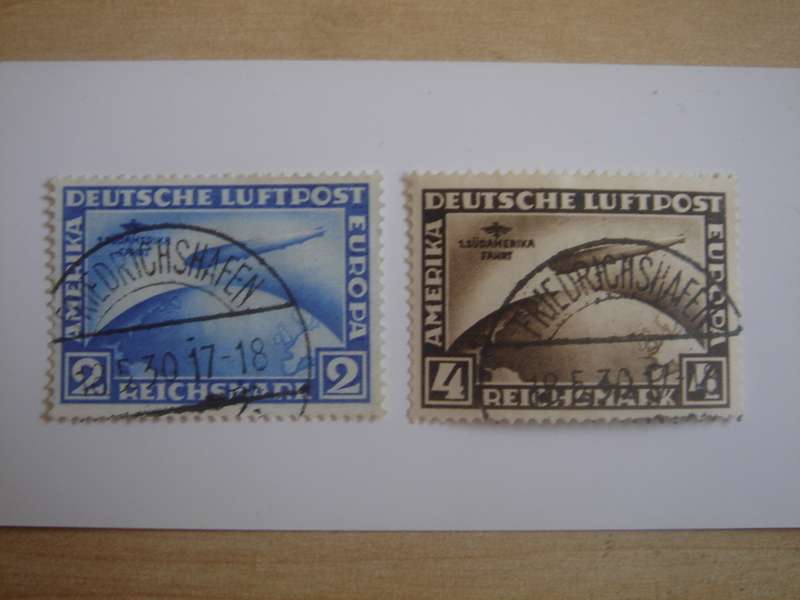 1930 Deutsches Reich MiNr 438 Y + 439 X used, stamped - Zeppelin Set `1. Suedamerika-Fahrt`