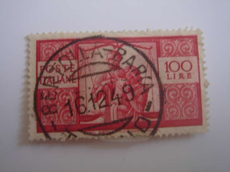 1946 Italia - Work, Justice & Family 100 L used, stamped