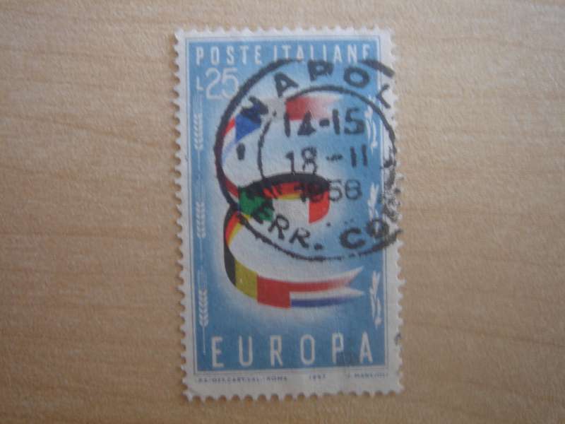 1957 Italia - Europa Flags 60 L used, stamped