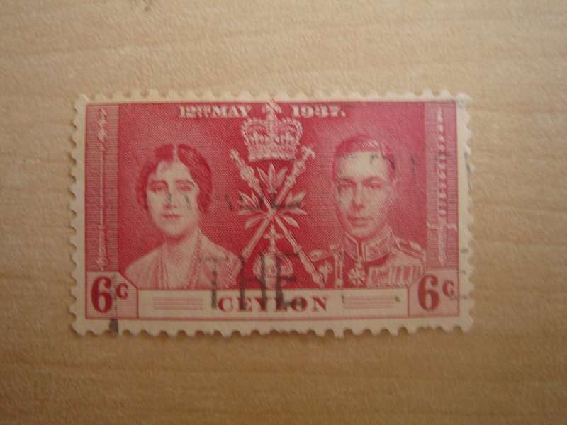 1937 Ceylon - Coronation of King George VI - 6 c used, stamped