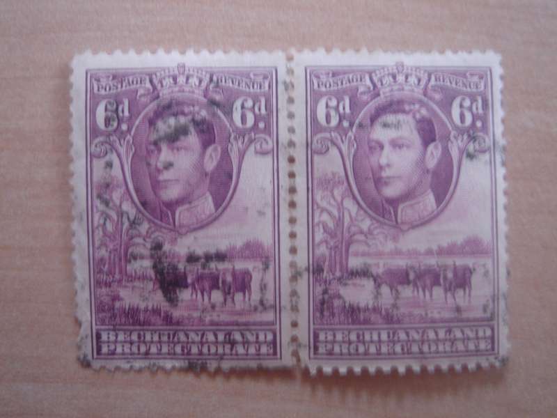1938 Bechuanaland Protectorate - King George VI SG124 horizontal pair used, stamped