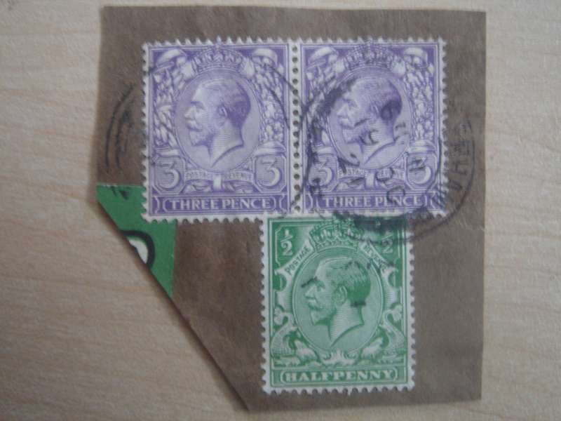 1934 England - King George V SG439 + 444 horizontal pair used on postal item