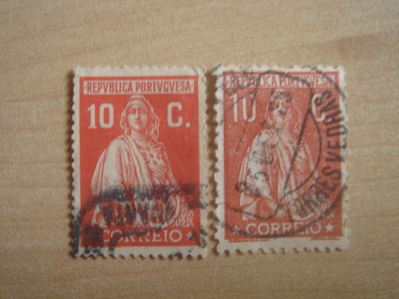 1912 Portugal - Ceres 2 x 10 C used, stamped (different color tones)