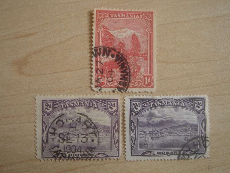1899 Tasmania - Lake Wellington 1d, Hobart 2d x different color tones, used, stamped
