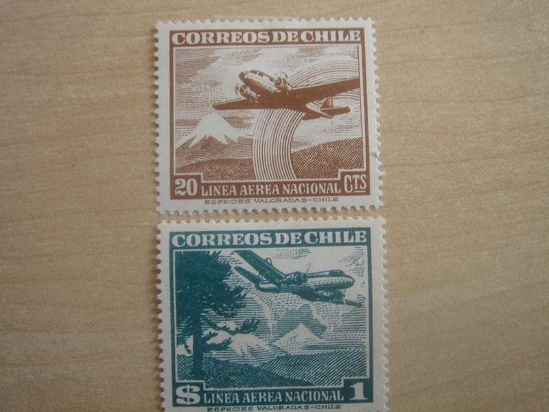 1942 Chile - Aeroplanes SG395,398 - 20 CTS, $1 mint, hinged