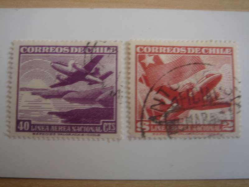 1942 Chile - Aeroplanes SG396,399 - 40 CTS, $2 used, stamped