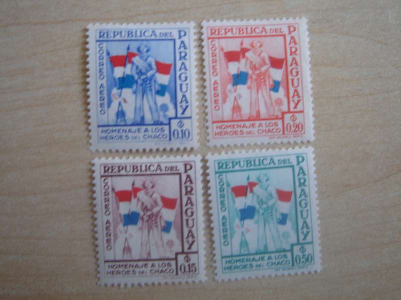 1957 Paraguay Air - Soldier & Flags SG799-801,803 mint, hinged
