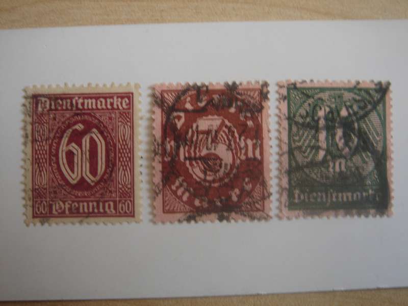 1921/22 Deutsches Reich Dienstmarken MiNr 66a,67,68a used, stamped