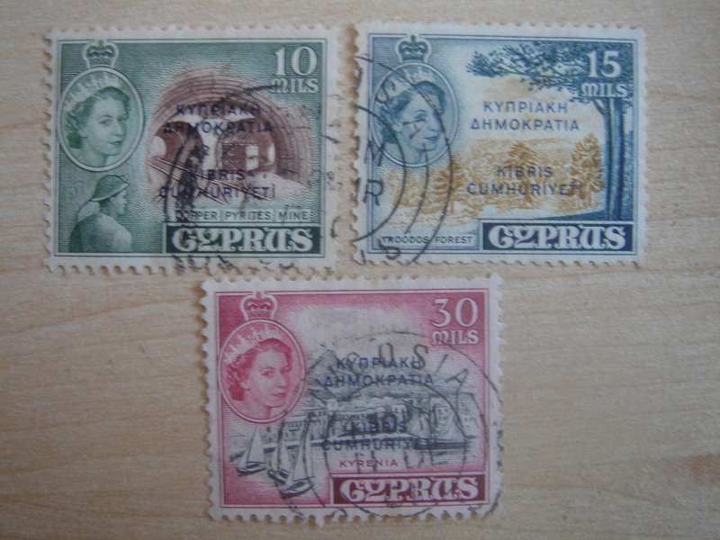 1960 Cyprus - QE II 'optd' SG191-192,195 used, stamped