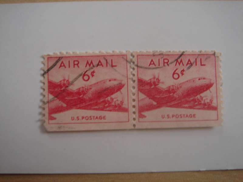 1947 USA - Airmail 2 x SG A944 cut at bottom used, stamped