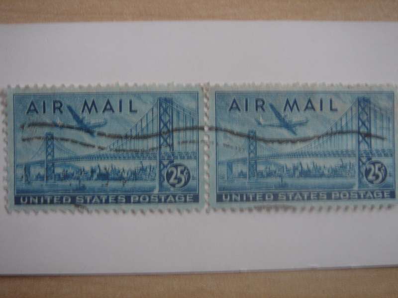 1947 USA Airmail SG A950 horizontal pair used, stamped