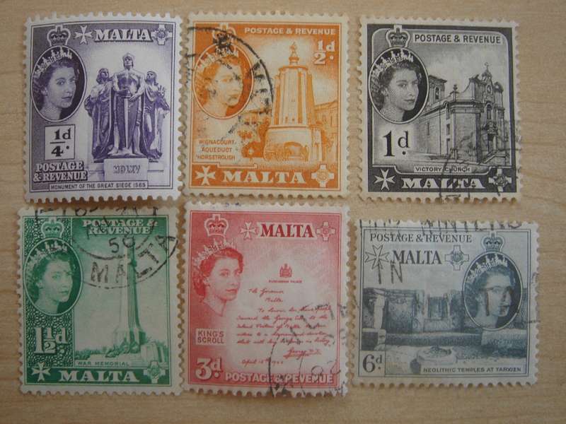 1956 Malta - QE II issues SG266(MNH),267-269,272,274, used, stamped