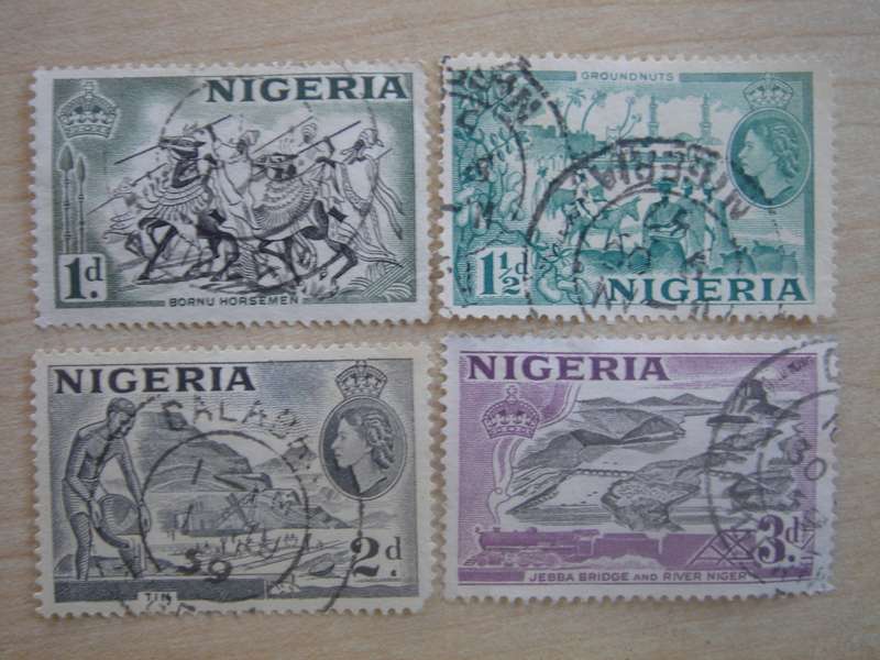1953 Nigeria -QE II diff. motifs - SG70-71,72d,73 used, stamped