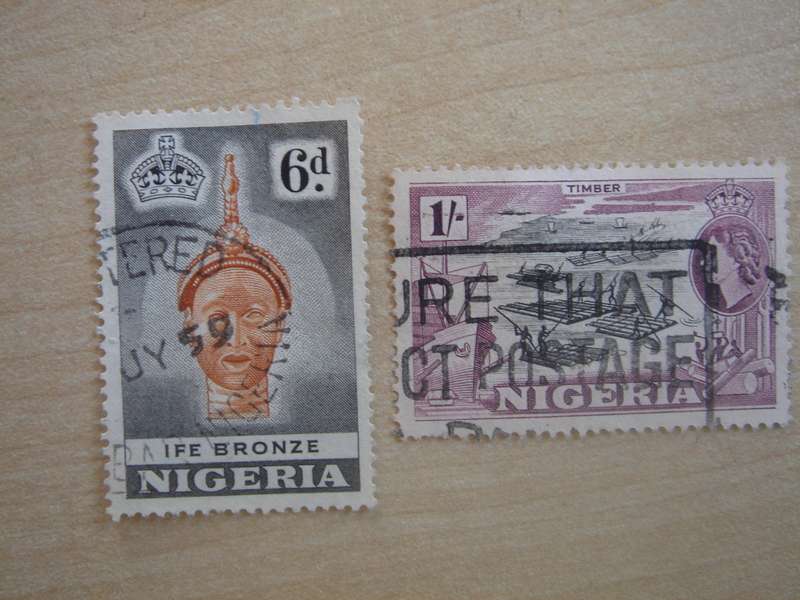 1953 Nigeria -QE II diff. motifs - SG75-76 used, stamped
