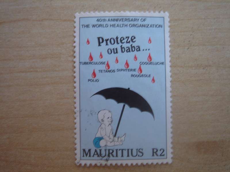 1989 Mauritius - WHO 40th Anniversary 2 R used, stamped