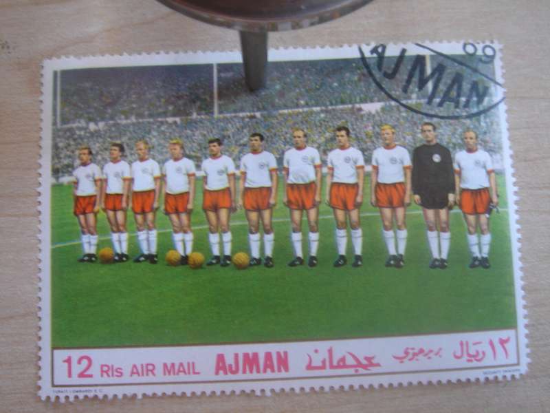 1969 Ajman Airmail - German Soccer Team - 12 Rls mint, stamped