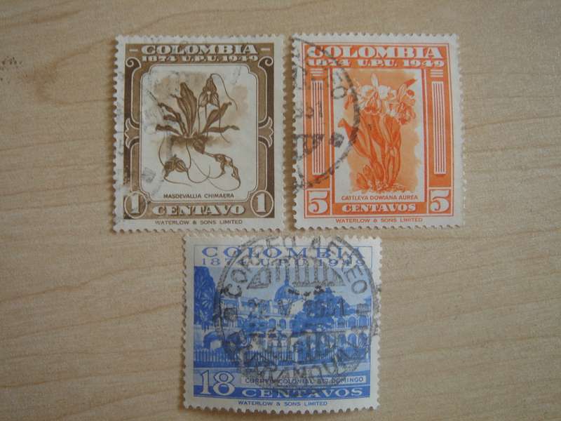 1950 Colombia - UPU 75th Anniversary SG722,726,728 used, stamped