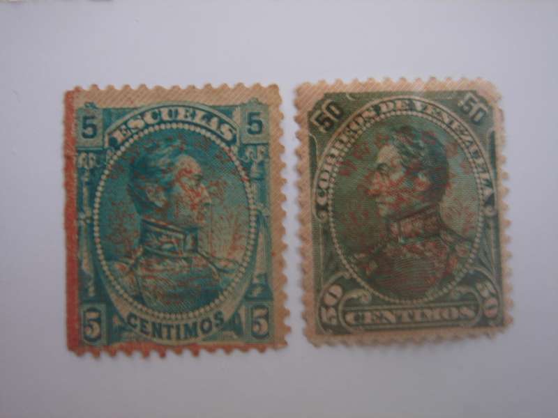 1893 Venezuela - Bolivar optd SG142,153 used, hinged
