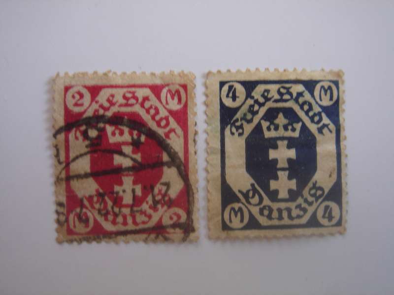1922 Danzig MiNr 96,98 used, stamped/not stamped