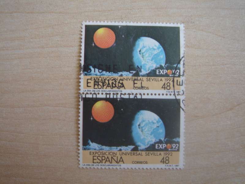 1992 Espana - World Expo Sevilla 48c vertical pair used, stamped