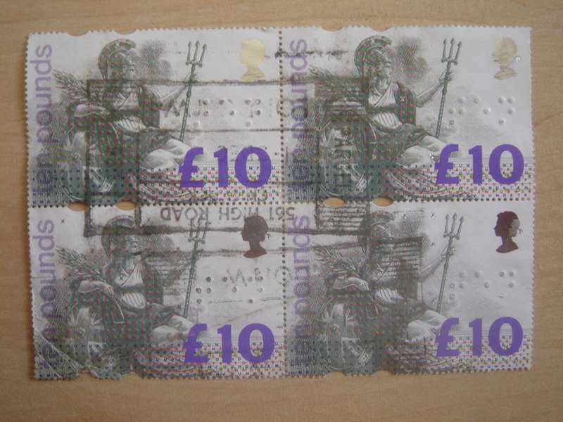 1993 England - Britannia SG1658 Block of 4 used, stamped