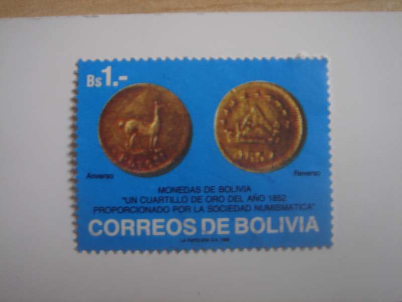 1989 Bolivia - Gold Coins 1 Bs used, stamped