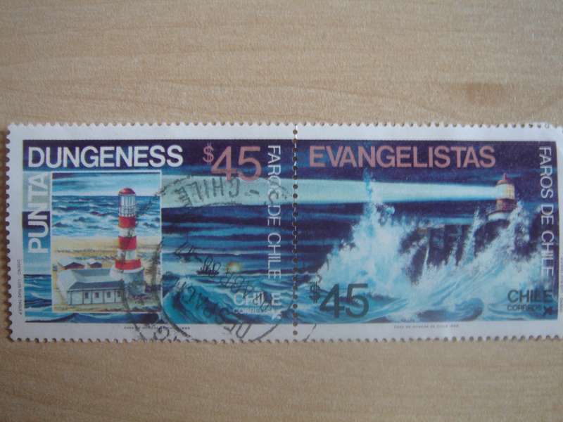 1986 Chile - Lighthouses 2x$45 horizontal pair used, stamped