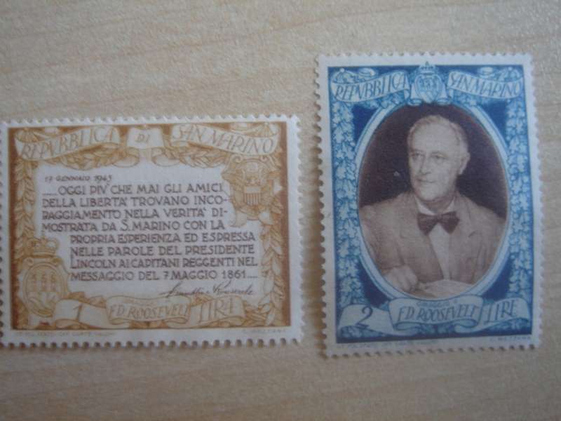 1947 San Marino - Roosevelt - SG336d-e used, not stamped