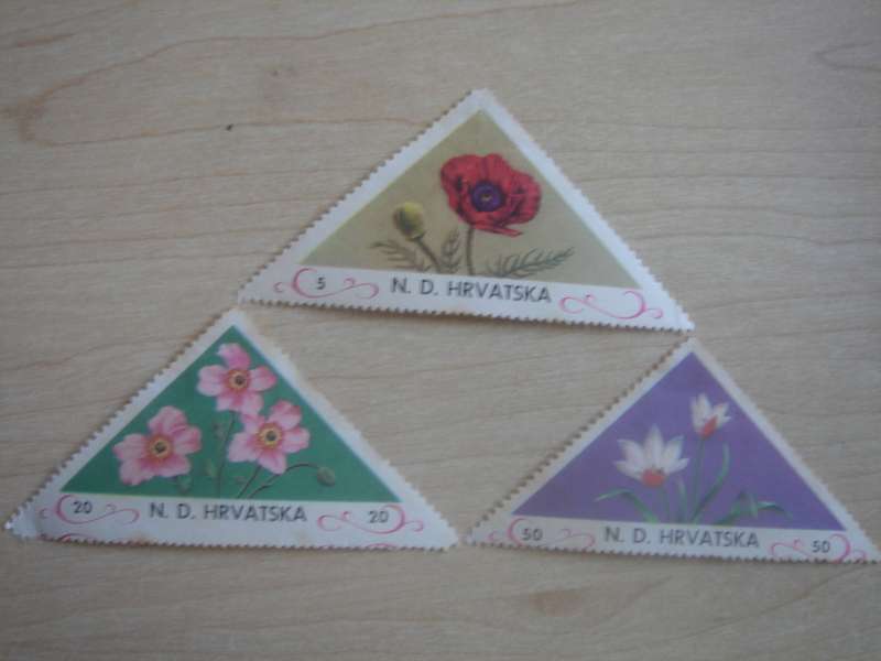 1952 Croatia - Gov. in Exile - Flowers 5,20,50 Kuna unused, hinged