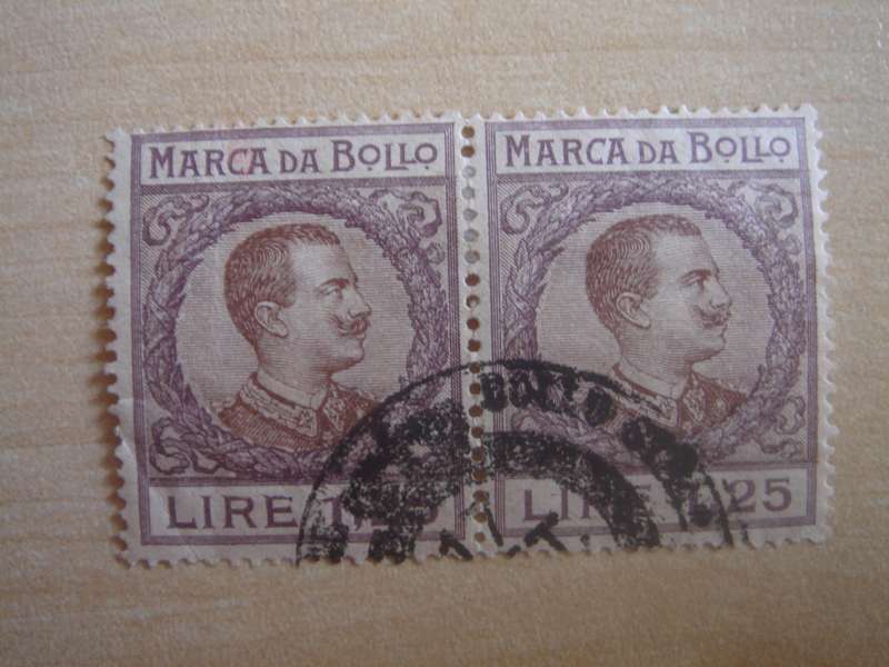 1920 Italia - Revenue Stamp 1,25 L horizontal pair used, stamped