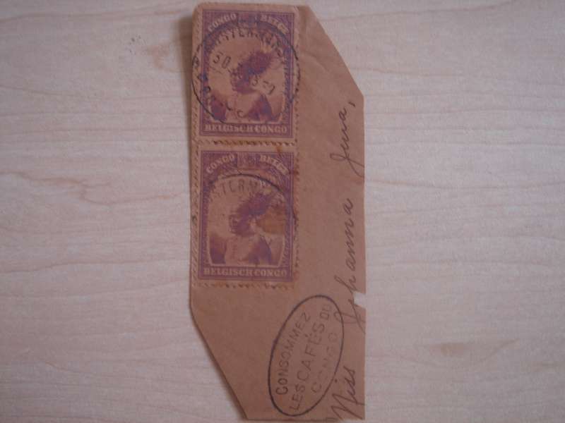 1931 Belgian Congo - Native Chief 2 x SG190 stamped on postal item
